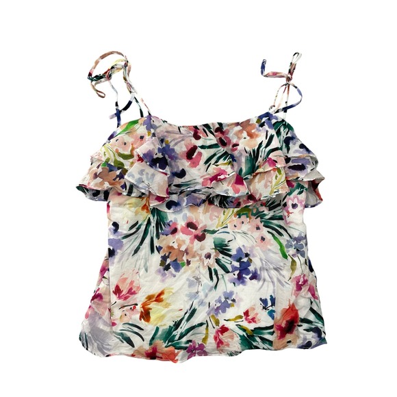 Amanda Uprichard Tops - Amanda Uprichard Fifer Women's Small Cami Tank Floral Silk Ruffle Tie Strap Top
